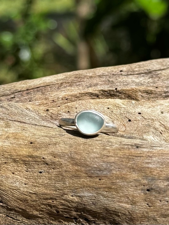 Hand Crafted Jewelry - Aqua sea glass sterling & fine silver band